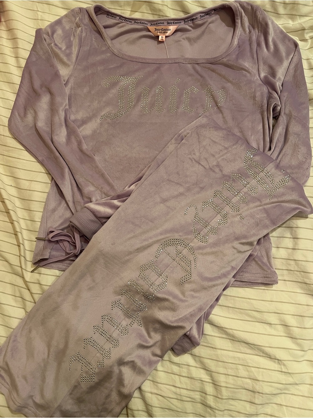 🔥LAST XL 2pc Juicy Couture Lilac Velour Bling Lounge Pajama Track Suit